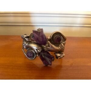 William Spratling Type Mexican Silver Cuff Bracelet With purple stones